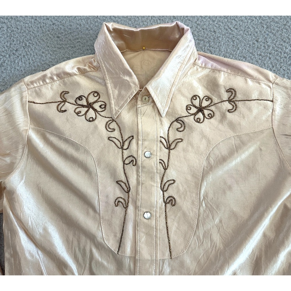 Vintage 40s 50s Western Floral Button-up Shirt Mens Large Rockabilly Yoke Gold - Picture 5 of 11
